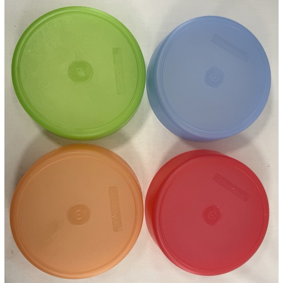 Tupperware 6" Round Storage Containers Set of 4 w Lids Red Blue Green Orange - Picture 8 of 13